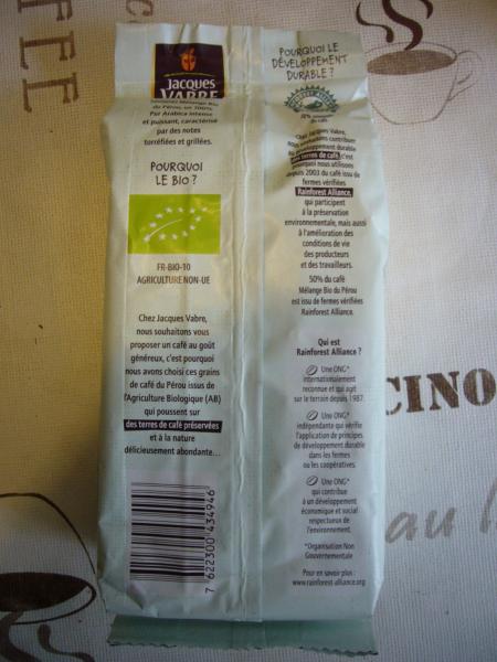 Jacques Vabre - Mélange Bio du Perou course 250g - back